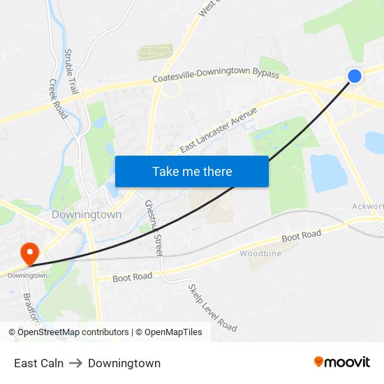 East Caln to Downingtown map