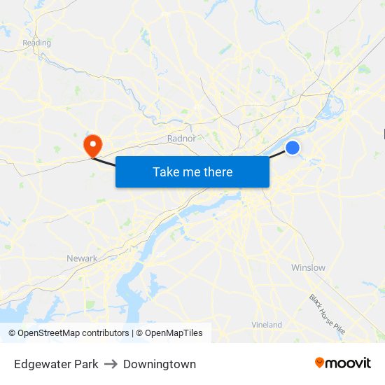 Edgewater Park to Downingtown map