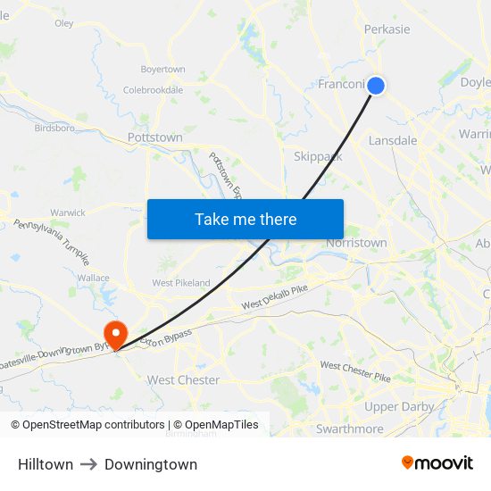 Hilltown to Downingtown map