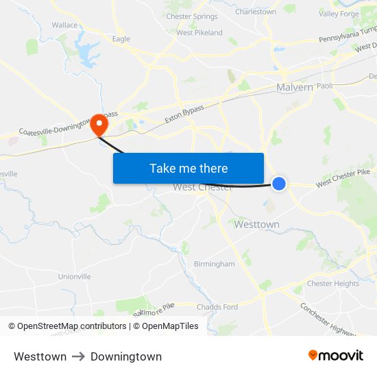 Westtown to Downingtown map