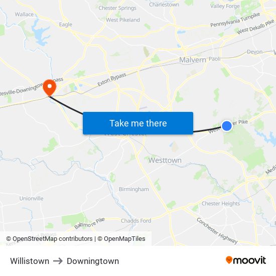 Willistown to Downingtown map
