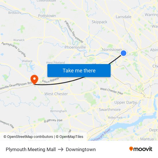 Plymouth Meeting Mall to Downingtown map