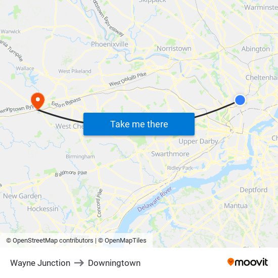 Wayne Junction to Downingtown map