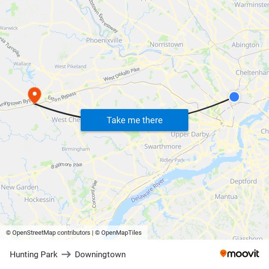 Hunting Park to Downingtown map