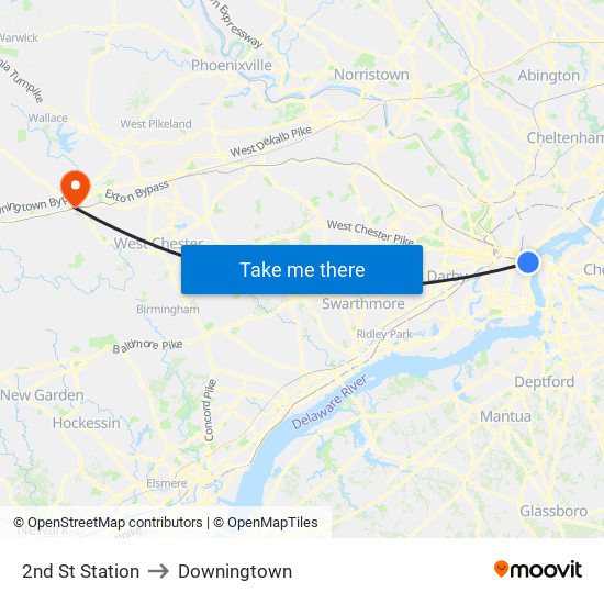 2nd St Station to Downingtown map