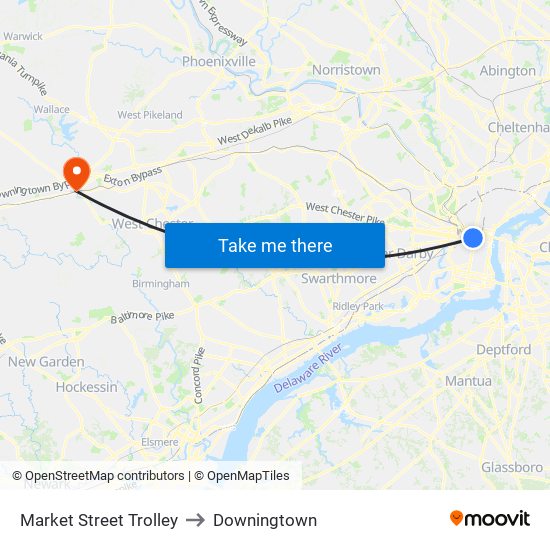 Market Street Trolley to Downingtown map