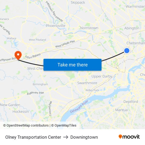 Olney Transportation Center to Downingtown map