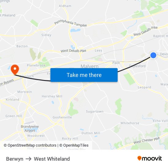 Berwyn to West Whiteland map
