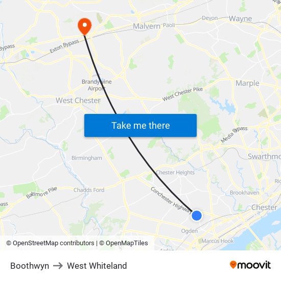 Boothwyn to West Whiteland map