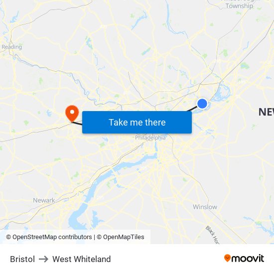 Bristol to West Whiteland map