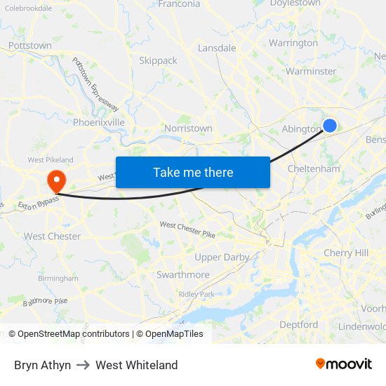 Bryn Athyn to West Whiteland map