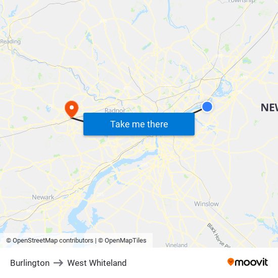 Burlington to West Whiteland map