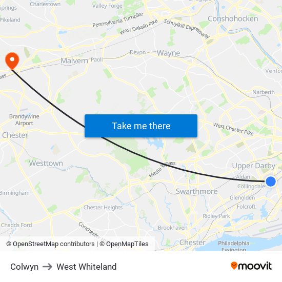 Colwyn to West Whiteland map