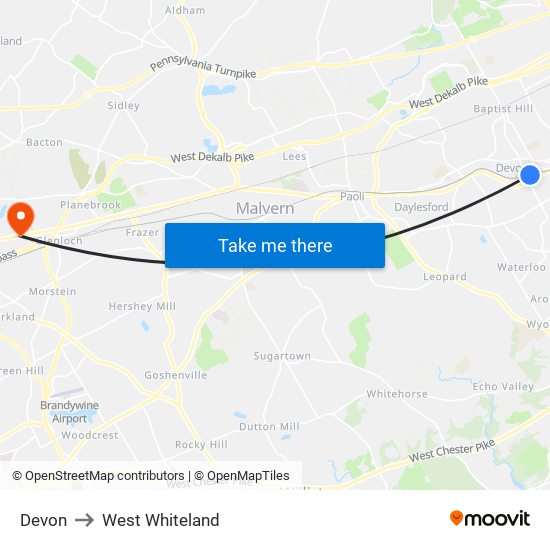 Devon to West Whiteland map
