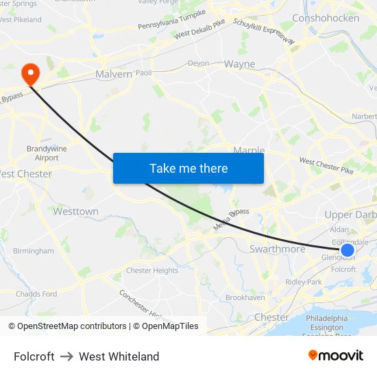 Folcroft to West Whiteland map