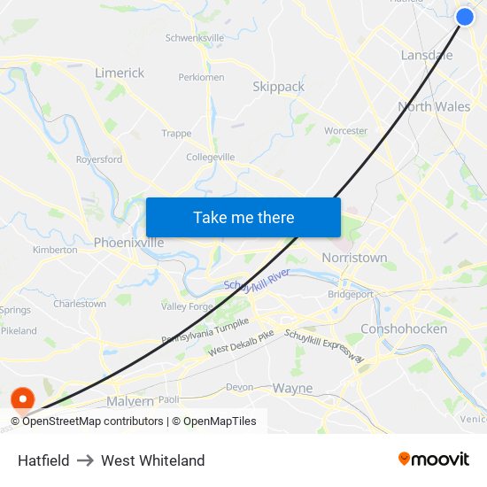 Hatfield to West Whiteland map