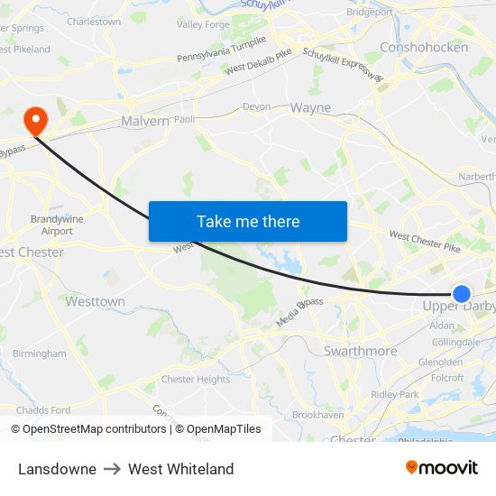 Lansdowne to West Whiteland map