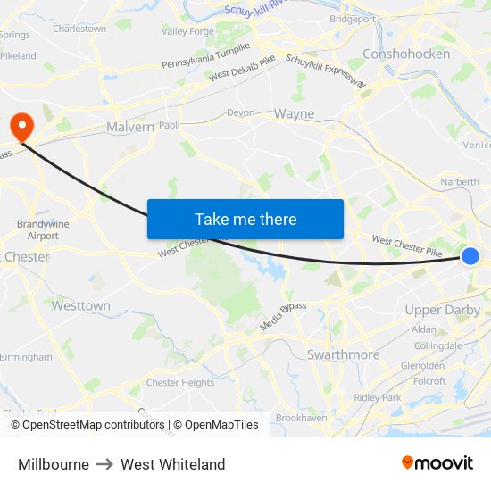 Millbourne to West Whiteland map