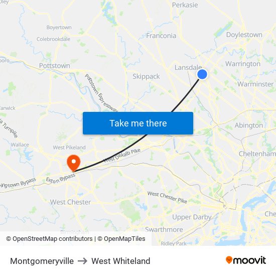 Montgomeryville to West Whiteland map
