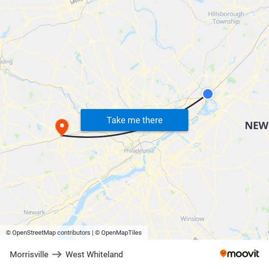 Morrisville to West Whiteland map