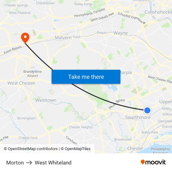 Morton to West Whiteland map