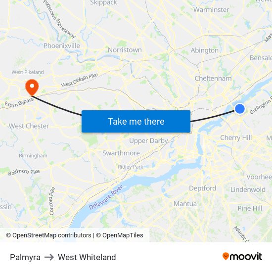 Palmyra to West Whiteland map