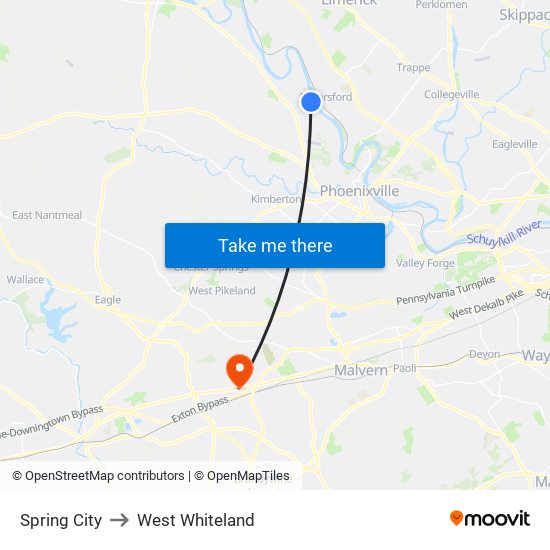 Spring City to West Whiteland map