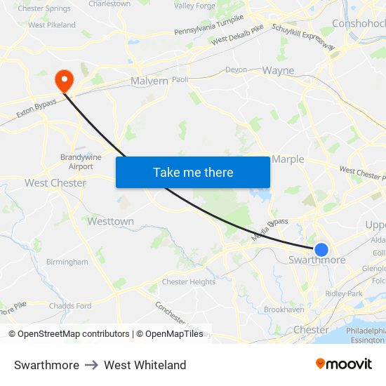 Swarthmore to West Whiteland map