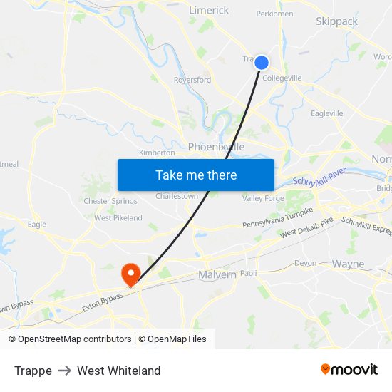 Trappe to West Whiteland map