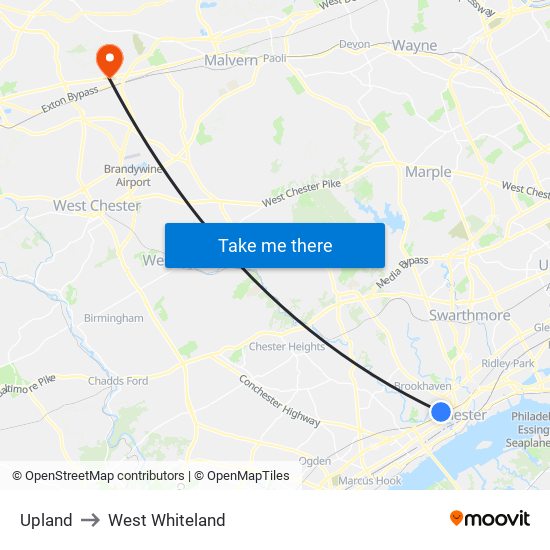 Upland to West Whiteland map