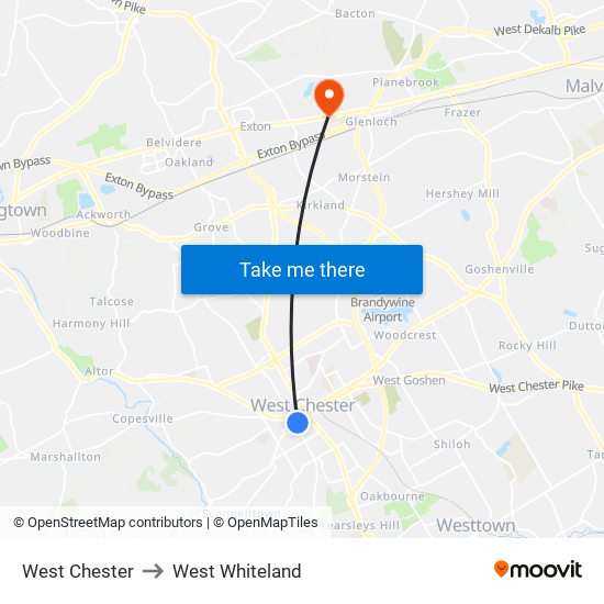 West Chester to West Whiteland map