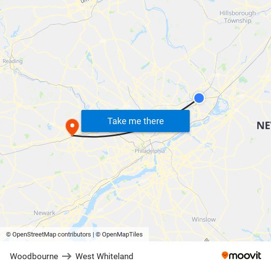Woodbourne to West Whiteland map