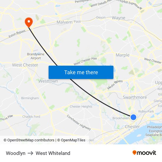 Woodlyn to West Whiteland map