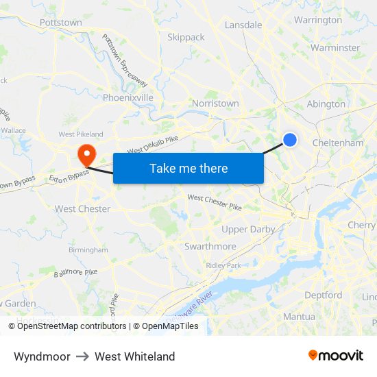 Wyndmoor to West Whiteland map