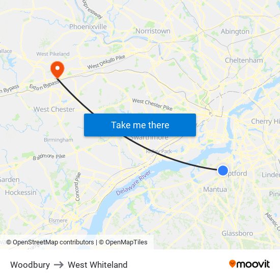 Woodbury to West Whiteland map