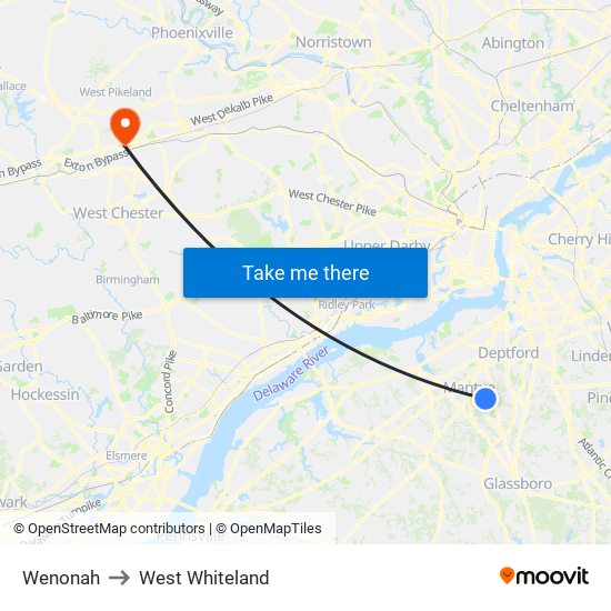 Wenonah to West Whiteland map
