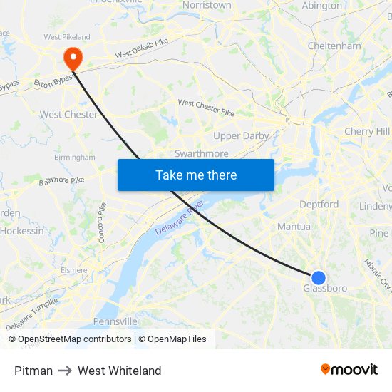 Pitman to West Whiteland map