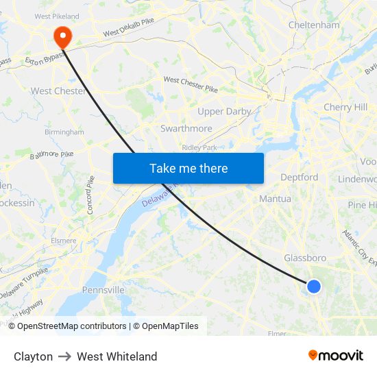 Clayton to West Whiteland map