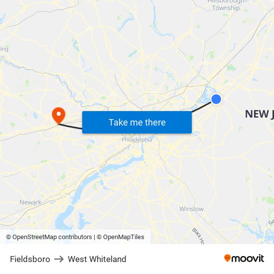 Fieldsboro to West Whiteland map