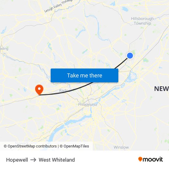 Hopewell to West Whiteland map