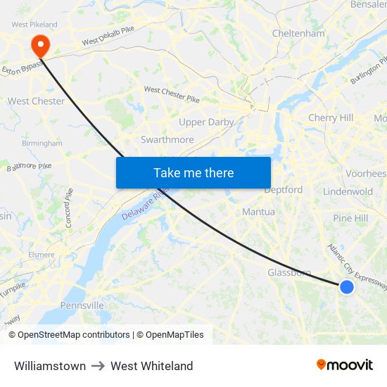 Williamstown to West Whiteland map