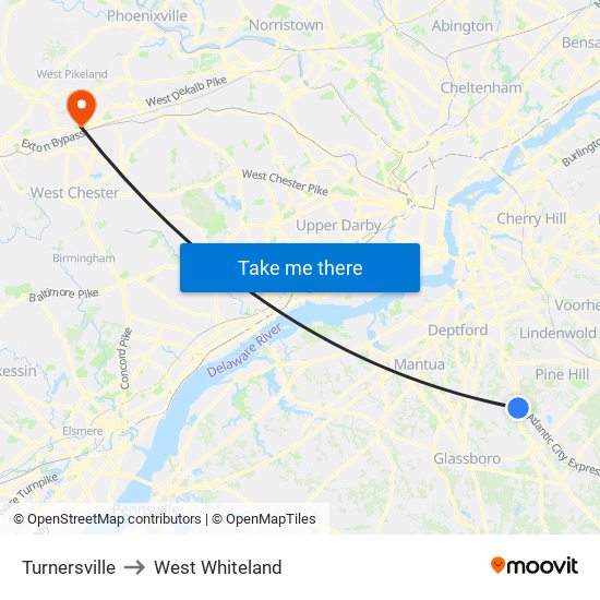 Turnersville to West Whiteland map