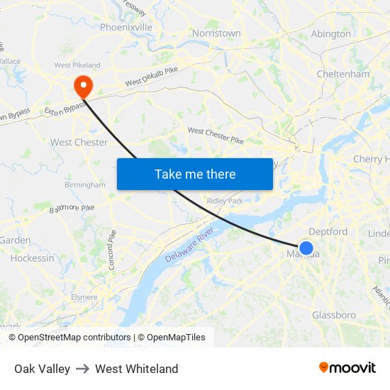 Oak Valley to West Whiteland map