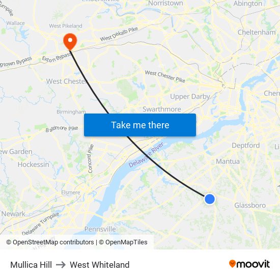 Mullica Hill to West Whiteland map