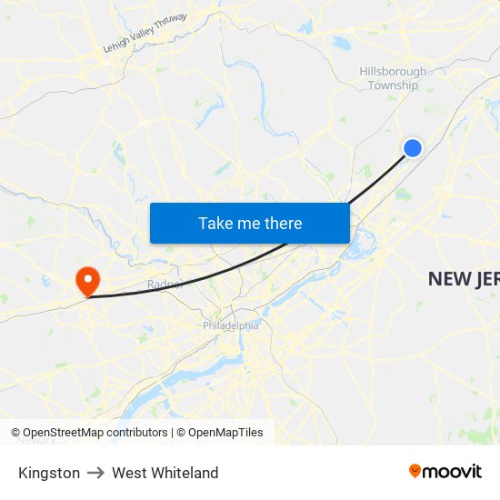 Kingston to West Whiteland map