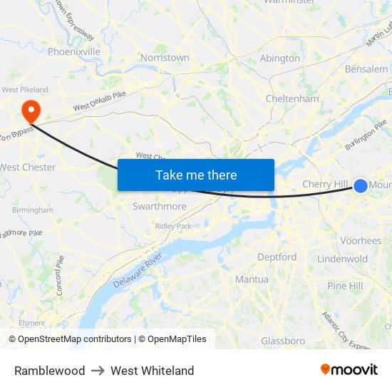 Ramblewood to West Whiteland map