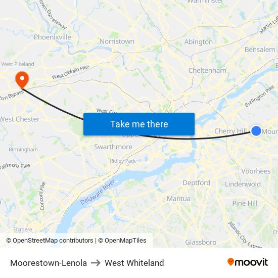 Moorestown-Lenola to West Whiteland map