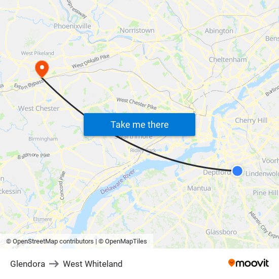 Glendora to West Whiteland map