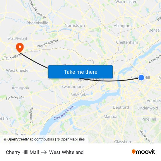 Cherry Hill Mall to West Whiteland map