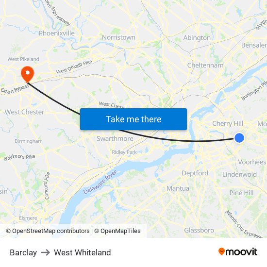 Barclay to West Whiteland map